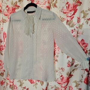 Counterparts Cream Sheer Blouse with Ruffle Accent Size 6